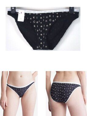 Calvin Klein CK One Cotton Print Bikini Black Logo Break 004 Sz Large New QD3785
